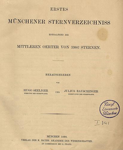 [Titelblatt des Ersten Münchener Sternverzeichnisses]